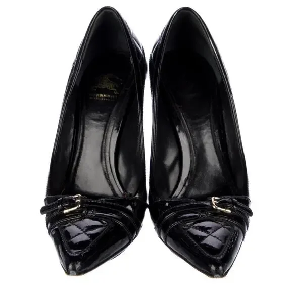 BURBERRY Black Quilted Patent Leather Heels Pumps EU 39 US 9 - Picture 2 of 5